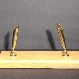 Vintage Desk Double Pen Holder Wood Base Pen Stand Home Office Desktop Accessories