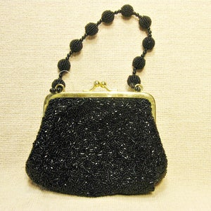 La Regale Black Beaded Purse Vintage Evening Bags VH-121 