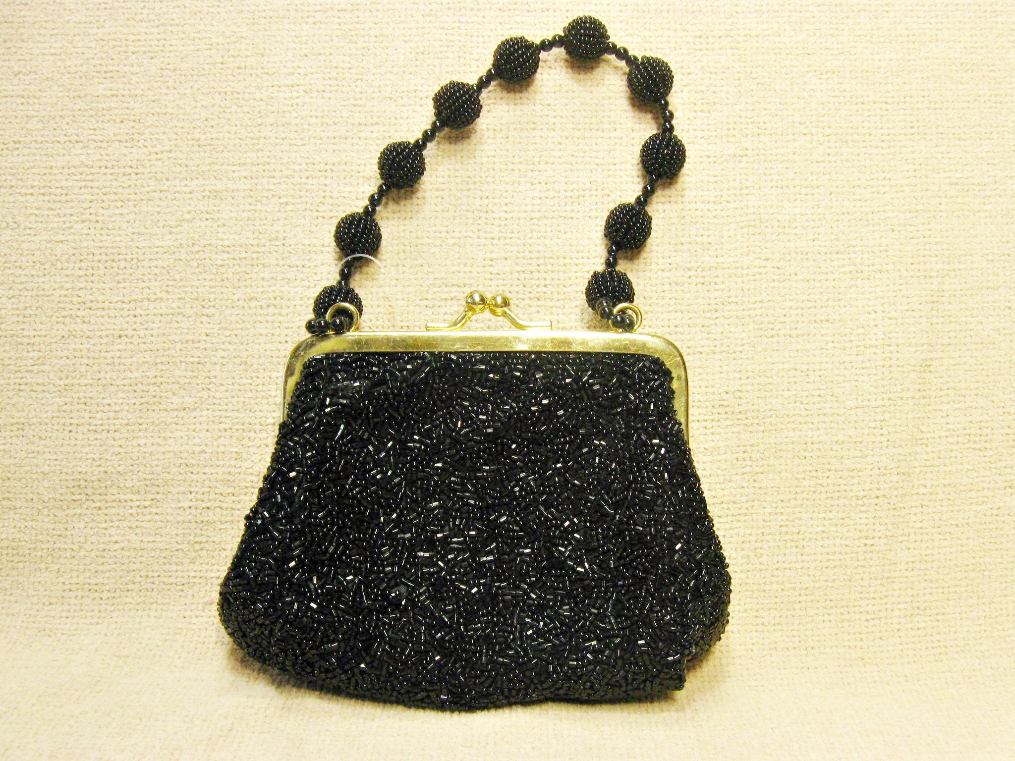 La Regale Vintage Black Beaded Convertible Mini Bag Evening Purse