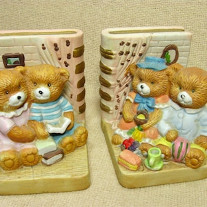 Vintage Teddy Bear Bookends, Decorative Book Ends, Nursery Kids Room Shelf Book Holder