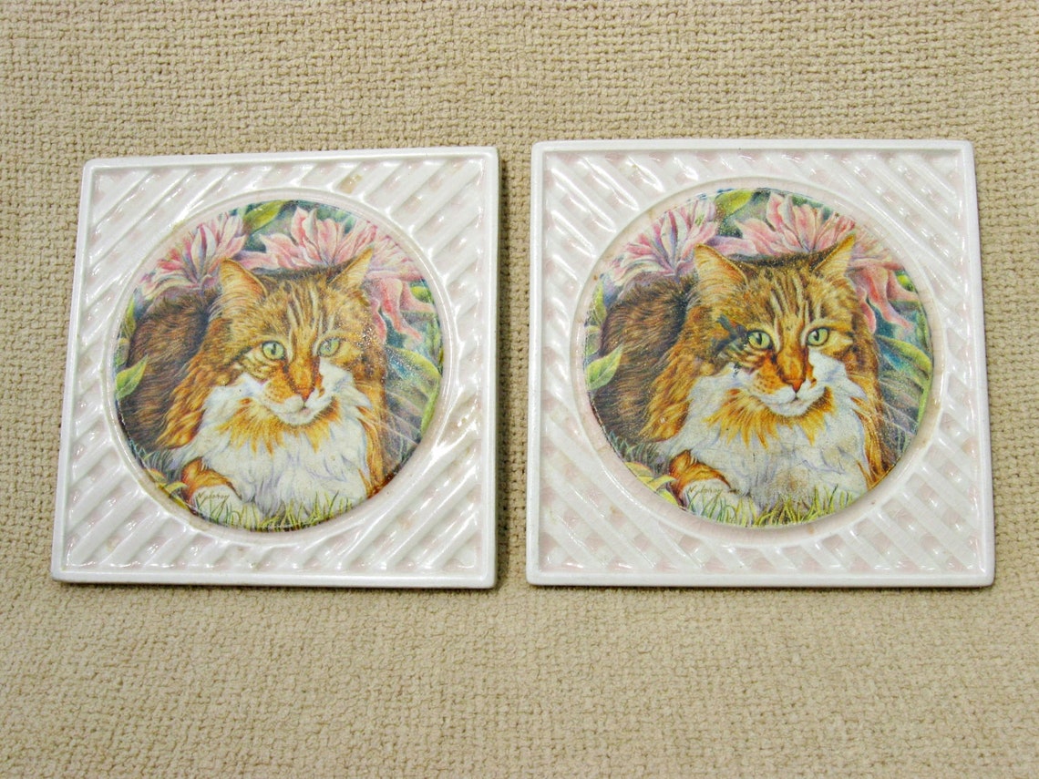 Cat Coasters Animal Coasters Ceramic Tile Coasters Cat Lovers Etsy