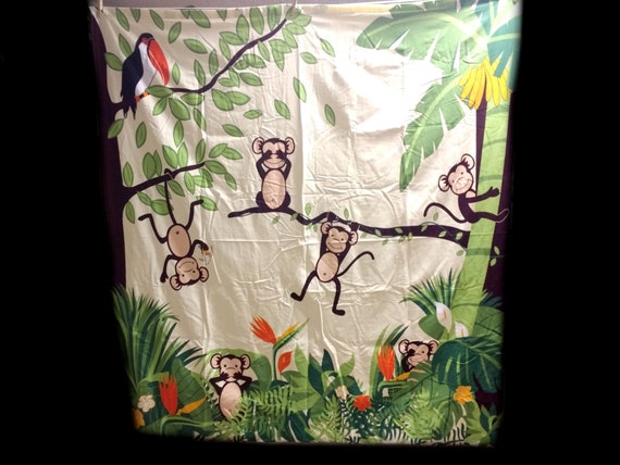 Vintage Monkey Shower Curtain Children S Bathroom Decor Etsy