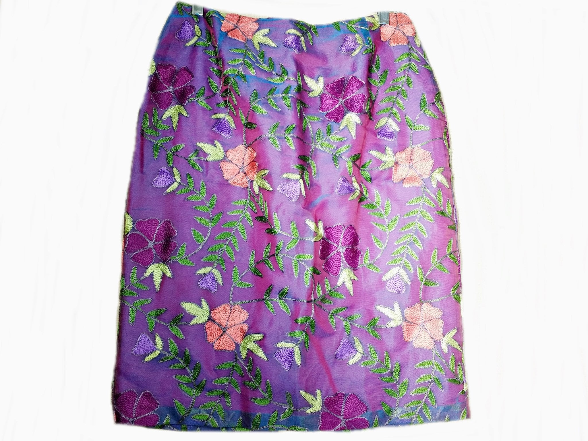 Embroidered Silk Skirt, Knee Length Floral Skirt Size - Main Image