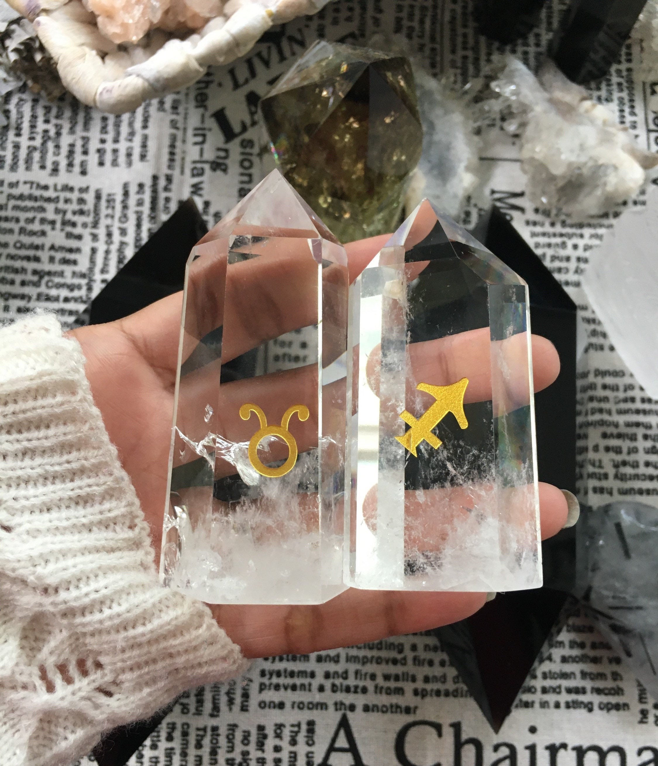 Clear Quartz Towers With Zodiac Signs For Manifesting Clear Etsy