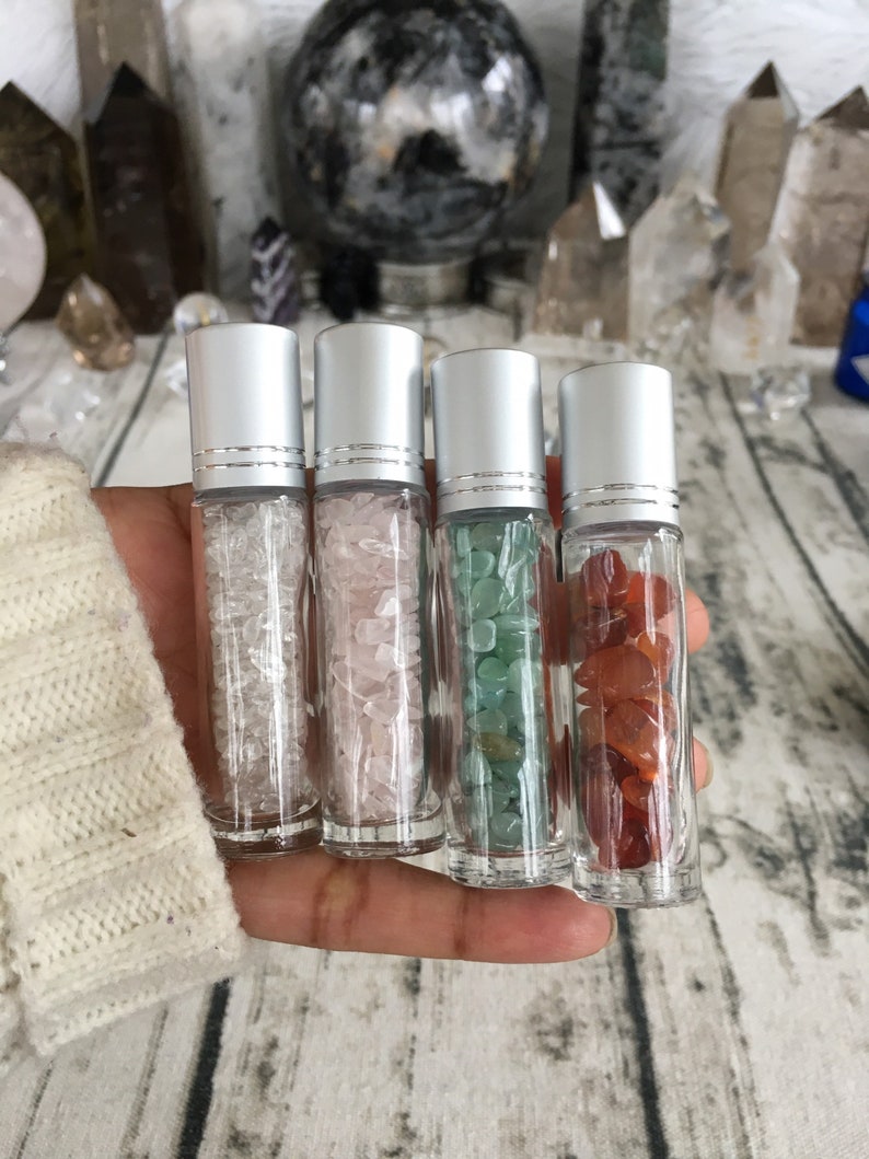 Essential Oil Bottles With Crystals Essential Oil Rollers Etsy