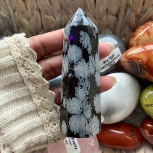 Black Obsidian Snowflake Crystal Tower With Large Snowflake Inclusions, Crystal Shop, Metaphysical Shop