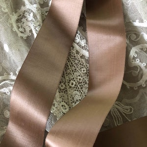 Antique French Silk Satin Ribbon Trim 2 3/16” Wide, Mink Color, Millinery, Dressmaking, Haberdashery, Old Store Stock