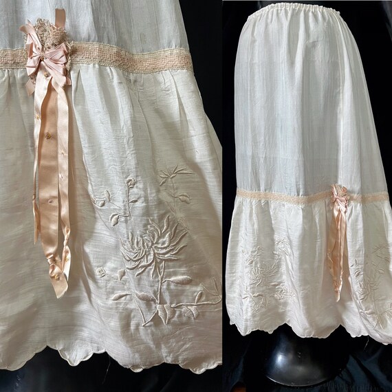 Antique 1920’s Silk Embroidered Slip/Skirt, Two-T… - image 2