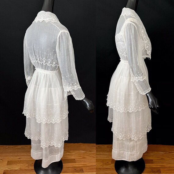 Antique Edwardian Lace Embroidered Tiered Organdy… - image 3