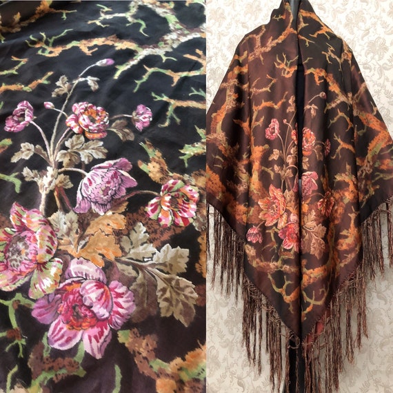 Antique 1800’s Silk Chine Shawl, Bedcover, Piano S