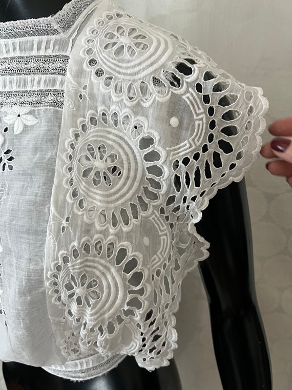 Antique Edwardian Lace Blouse, Embroidery, Openwo… - image 6