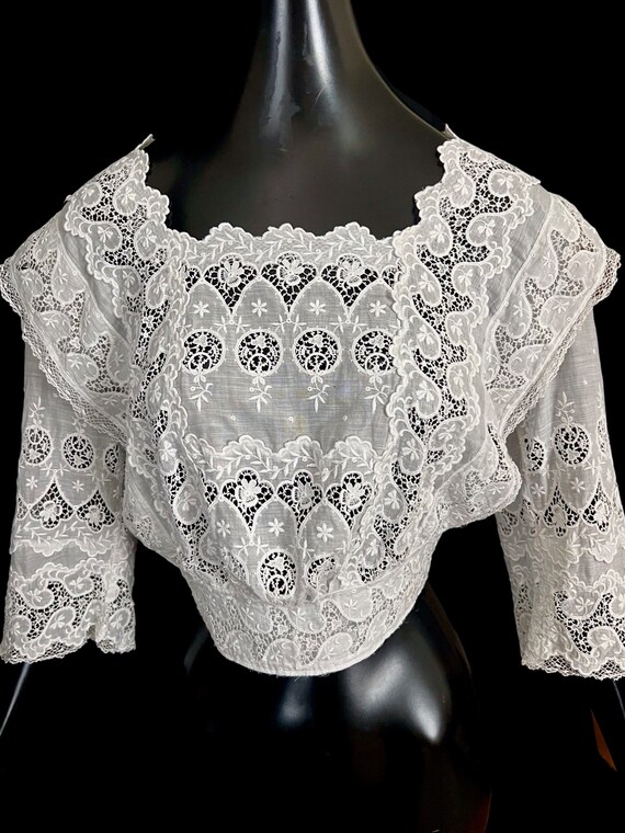 Antique Edwardian Lace Embroidered Blouse, Embroi… - image 1