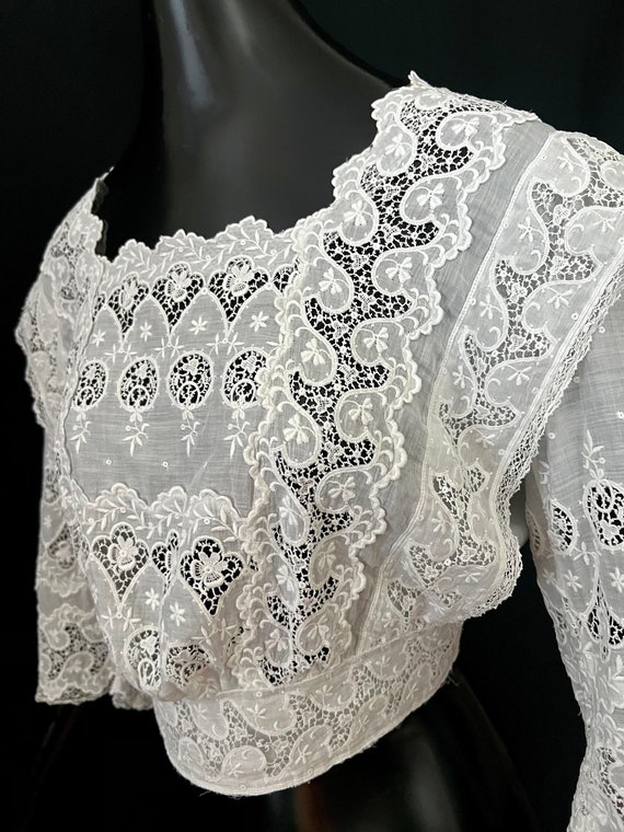 Antique Edwardian Lace Embroidered Blouse, Embroi… - image 2