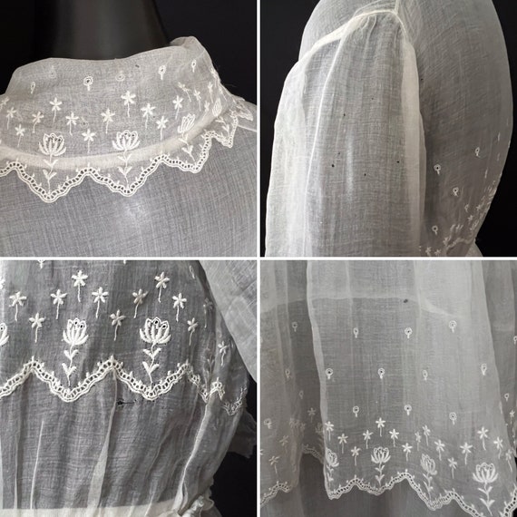 Antique Edwardian Lace Embroidered Tiered Organdy… - image 8