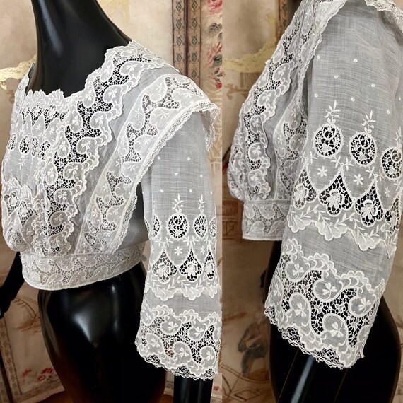 Antique Edwardian Lace Embroidered Blouse, Embroi… - image 8