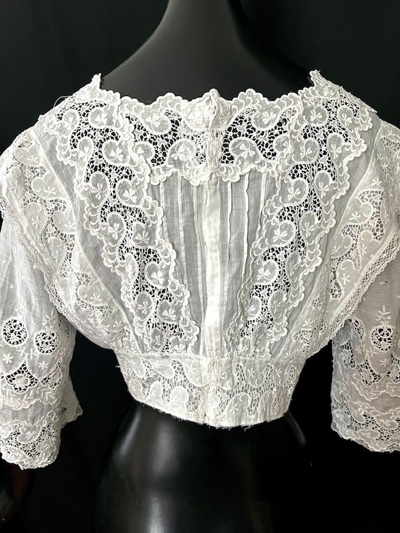 Antique Edwardian Lace Embroidered Blouse, Embroi… - image 3
