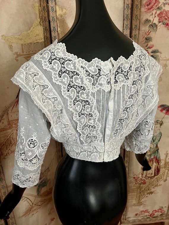 Antique Edwardian Lace Embroidered Blouse, Embroi… - image 6