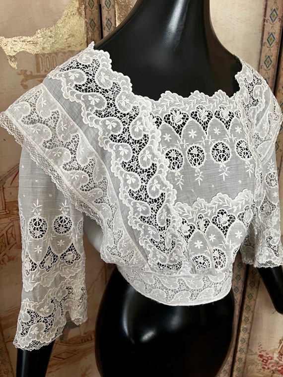 Antique Edwardian Lace Embroidered Blouse, Embroi… - image 4