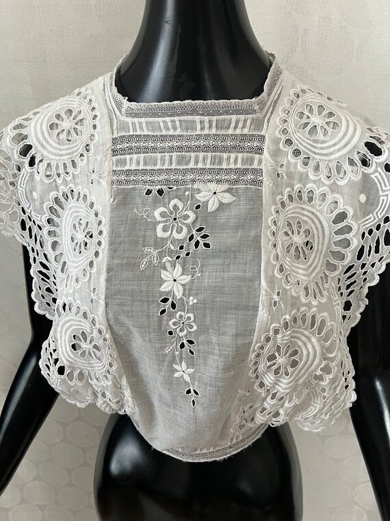 Antique Edwardian Lace Blouse, Embroidery, Openwo… - image 2