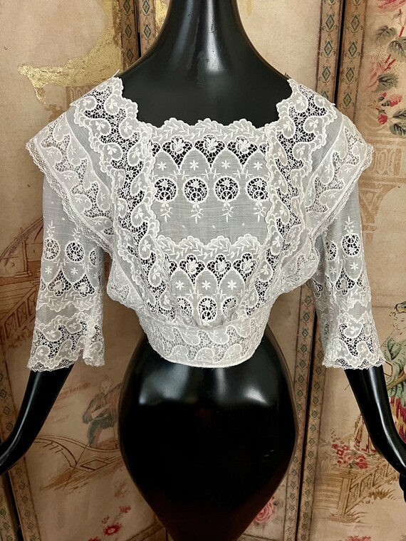 Antique Edwardian Lace Embroidered Blouse, Embroi… - image 5