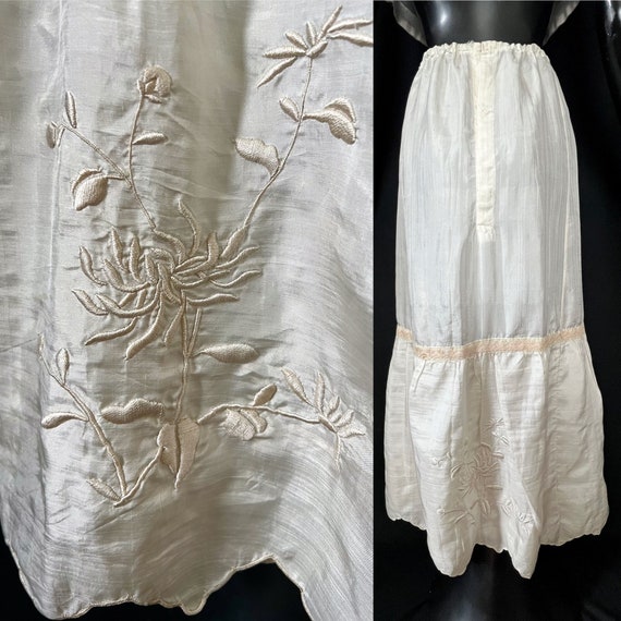 Antique 1920’s Silk Embroidered Slip/Skirt, Two-T… - image 4