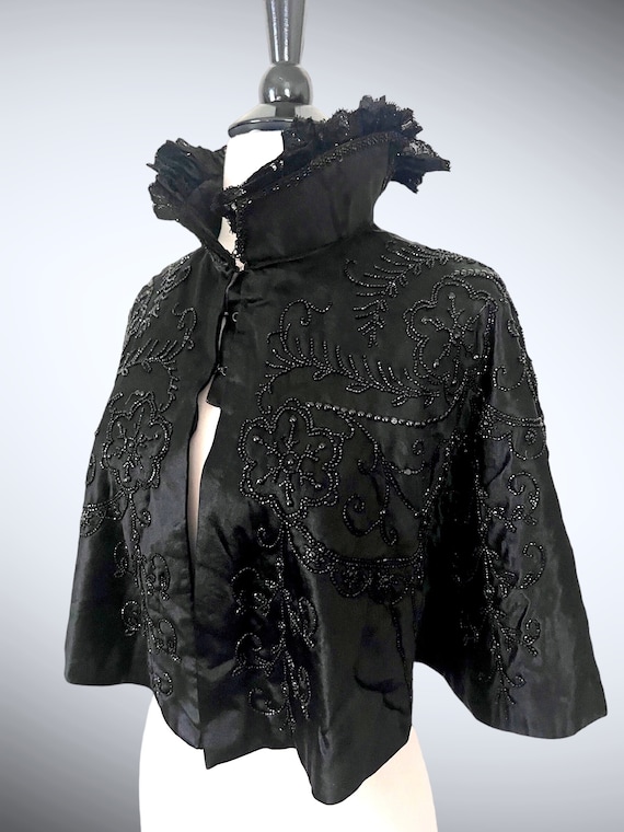 Antique Victorian Black Silk Satin Cape/Capelet, J