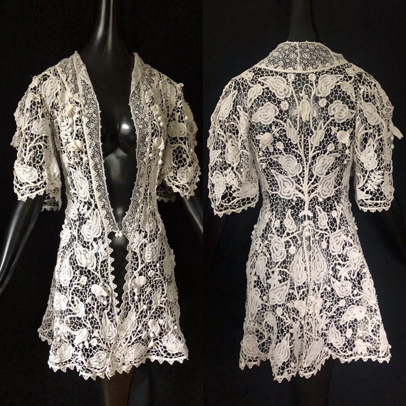 Antique Edwardian Mixed Lace Jacket Crocheted Coat Wedding | Etsy