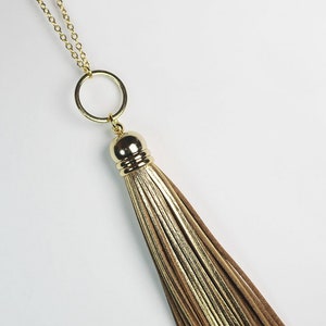 Genuine Leather Long Gold Tassel Necklace, Handmade Tassel Necklace, Layered Necklace, Mother&#39;s Day Gift, Graduation Gift