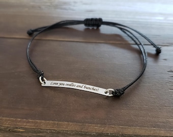 Personalized with Location, Name Engraved Dainty Couple Bracelet Custom High Quality Stainless Steel Gold Rose Gold Adjustable Cord Bracelet