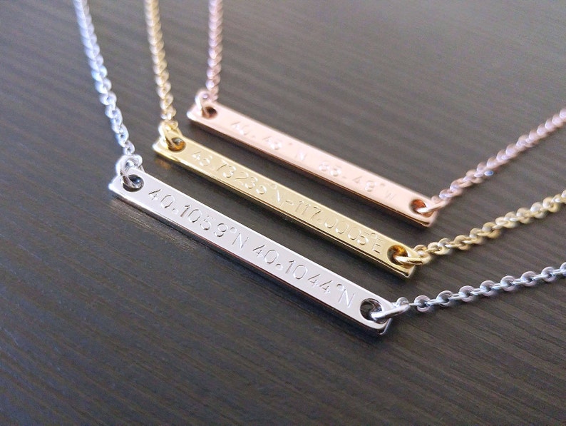 Location GPS Coordinates Necklace Custom Dainty Hand Stamped Etsy