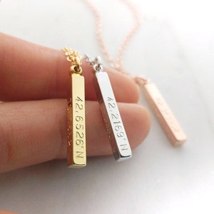 Custom Coordinates Necklace, Location GPS Coordinates, Latitude Longitude, Vertical 4 Sides Necklace, Wedding Gift, Anniversary Gift image 1