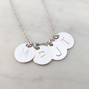 Personalized Dainty Silver Hand Stamped Initial Disc Necklace, Custom Letter Coin, Family Tree Necklace, Monogram Charm, Bridesmaid Gift image 4