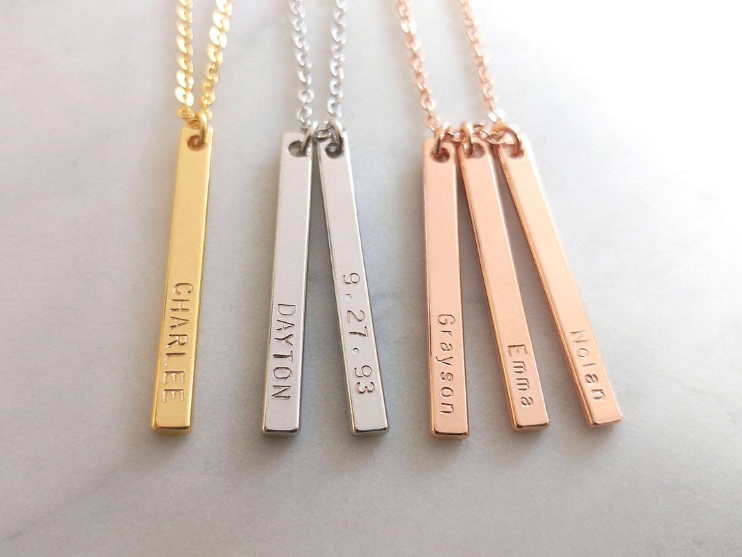 Custom Dainty Name Dated Bar Necklace Hand Stamped Letter - Etsy