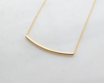 Gold Silver Pipe connector Necklace,  Curved pipe connector Necklace, Tube connector Necklace