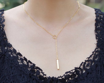 Dainty Gold Bar Y Necklace, Y Necklce, Gold Lariat Layered Necklce, Birthday Gift