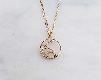 Astrological Zodiac Pendant w/ Cubic Necklace Constellation Necklace Zodiac Sign Necklace Birth sign pendant Necklace Personalized Necklace