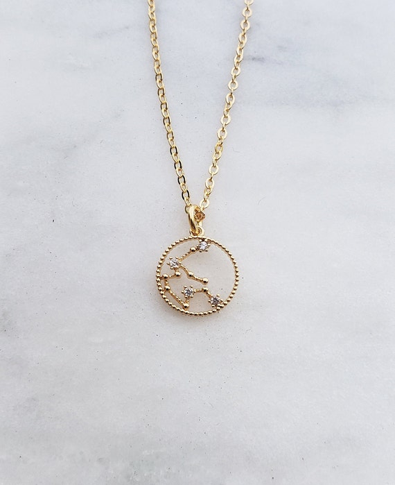 Astrological Zodiac Pendant w/ Cubic Necklace Constellation Necklace Zodiac Sign Necklace Birth sign pendant Necklace Personalized Necklace