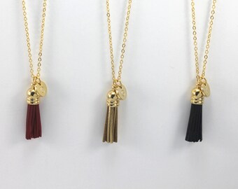 Genuine Leather Small Tassel Necklace, Bohemian Tassel Necklace, Hand stamped Necklace, Personalized Necklace, Graduation Gift