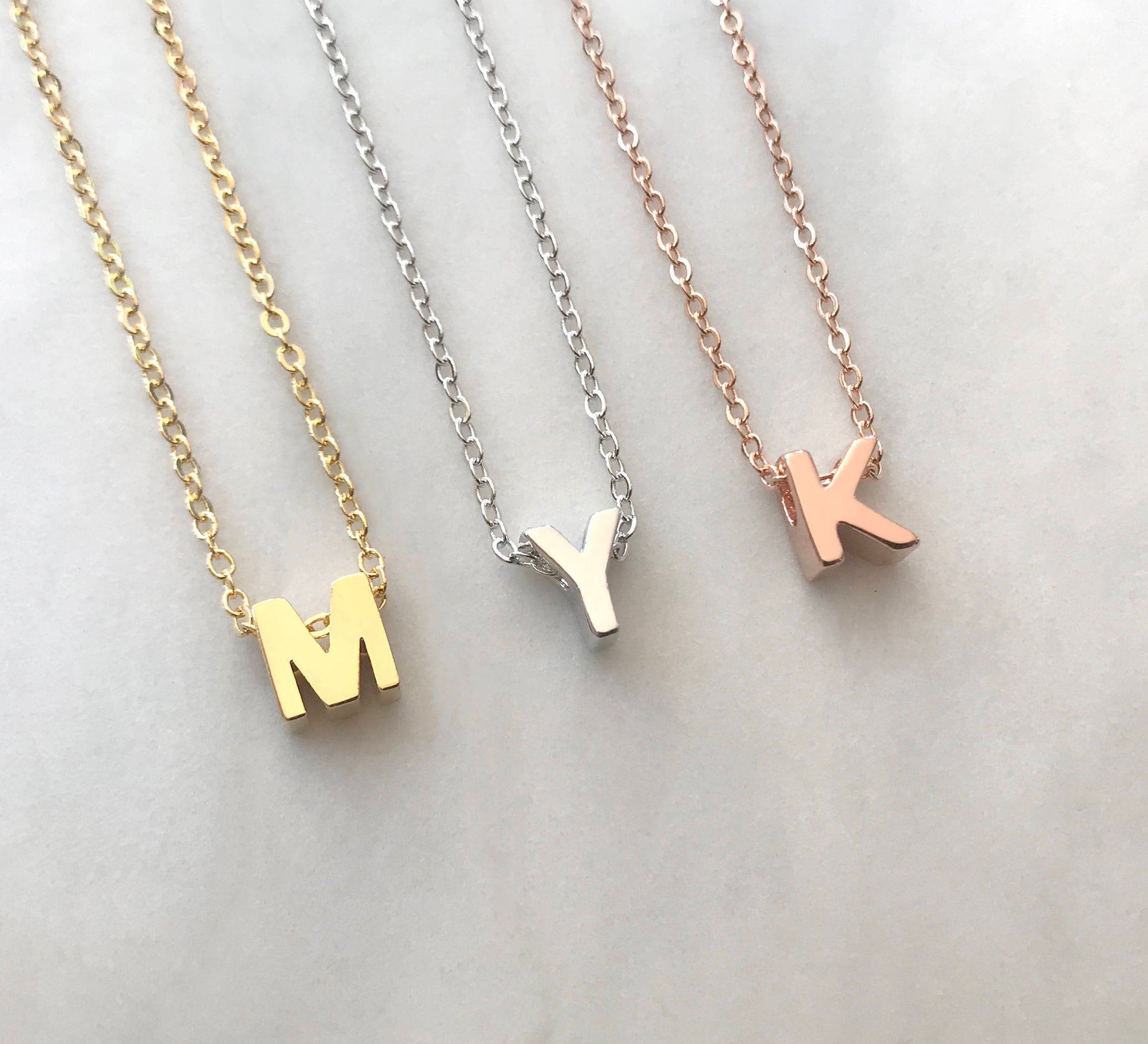 Custom Uppercase Block Letter Necklace Gold Silver Rose Gold
