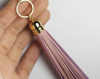 Echte lederen lange roze kwast ketting, handgemaakte kwast ketting, gelaagde ketting, Moederdag cadeau, afstudeercadeau