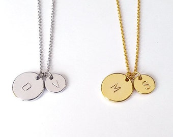 Personalized Two Gold, Silver Circle Initial Disc Necklace, Custom Mother Daughter letter Necklace, His and Hers Initial, Mother's Day Gift