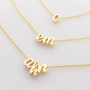 Gold Silver Lowercase Initial Letter Character Necklace, Personalized Custom monogram Multi Lower case Initials, Bridesmaid Necklace