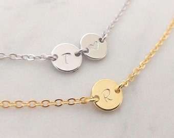 Personalized Gold Silver Initial charm Necklace, Custom Initial Disc Necklace, Monogram Jewelry, Bridesmaid gift