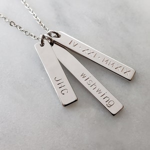 Personalisierte Halskette mit drei vertikalen Balken, dreifacher Bar Halskette in Gold, Silber