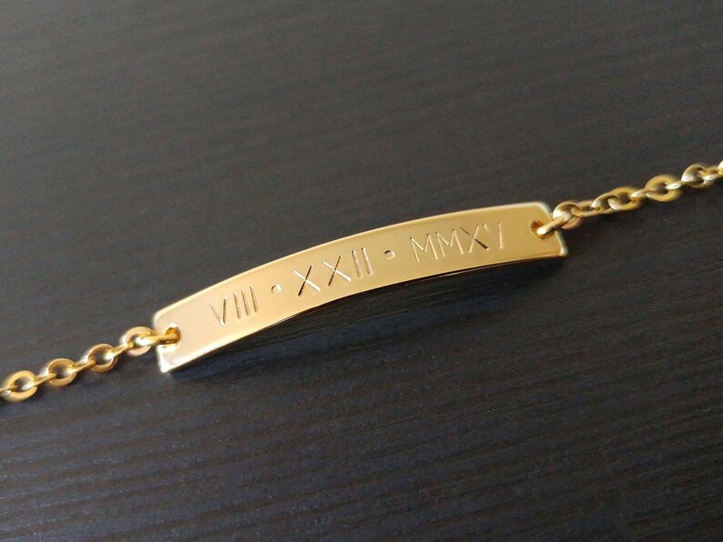 Custom Hand Stamped Gold Silver Roman Numeral Date Bar Etsy