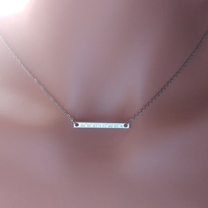 Custom Coordinates Necklace, Location GPS Coordinates, Latitude Longitude, Gold Silver Rose Gold Dainty horizontal Necklace Anniversary Gift image 3