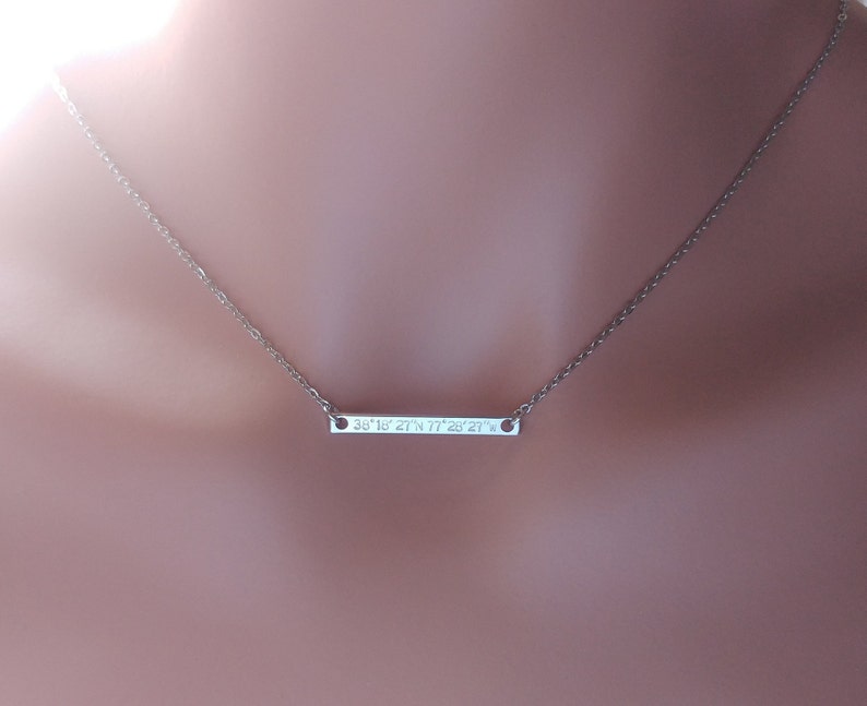 Custom Coordinates Necklace, Location GPS Coordinates, Latitude Longitude, Gold Silver Rose Gold Dainty horizontal Necklace Anniversary Gift image 3