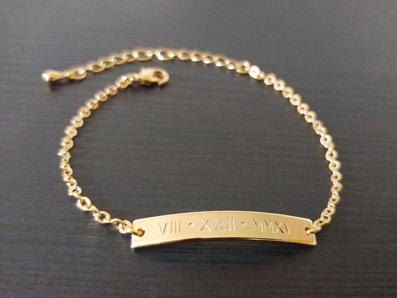 Custom Hand Stamped Gold Silver Roman Numeral Date Bar Etsy