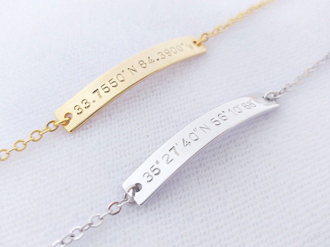 Custom Hand Stamped Gold Silver Coordinates Bracelet, Location GPS ...