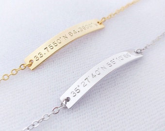Handgestempelt Gold Silber Koordinaten Armband, Ortung GPS Breitengrad Länge Personalisiert Bar Armreif Hochzeit Geschenk, Jahrestag Geschenk